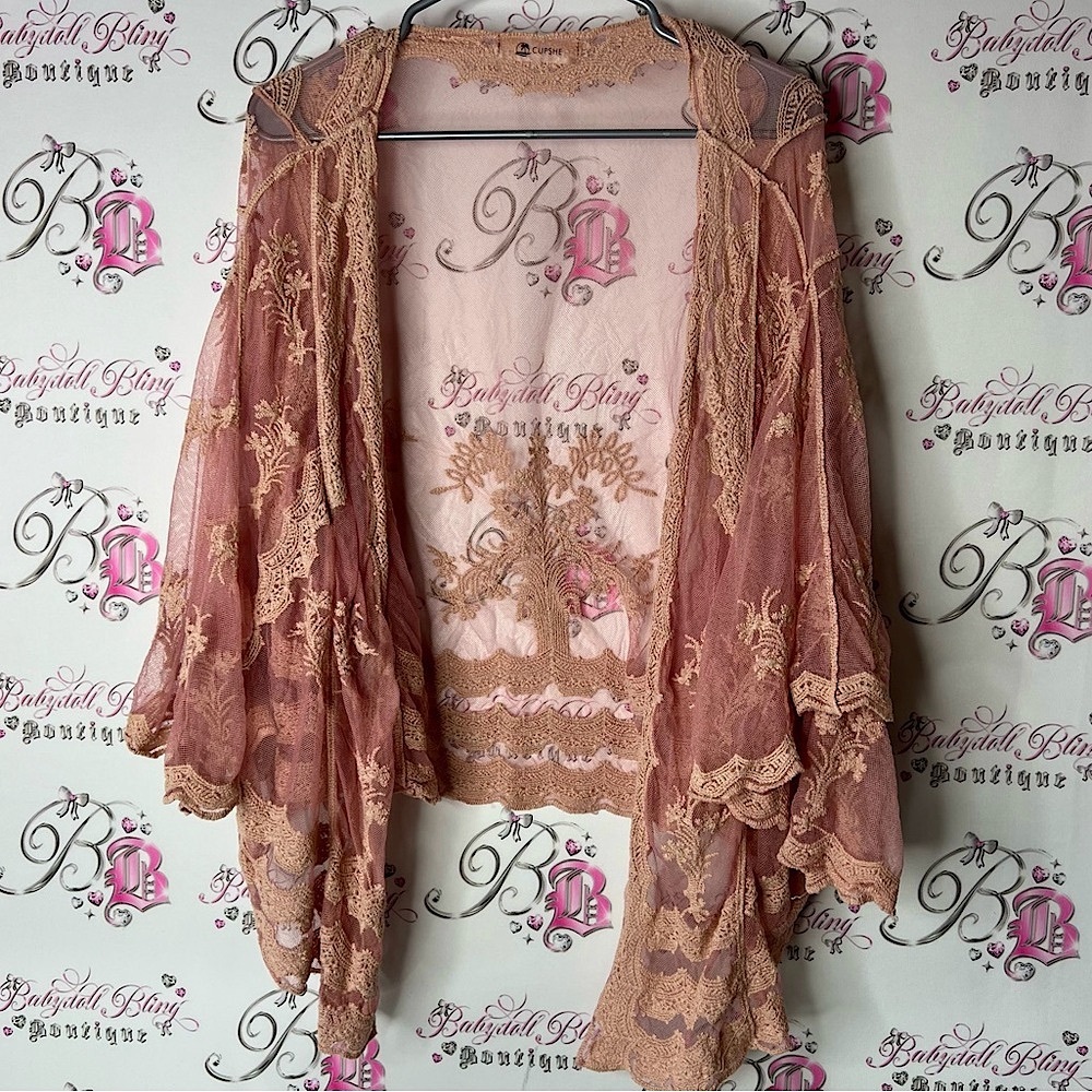 Cupshe cardigan kimono Lacie peach nude Pink Lace Cover-Up